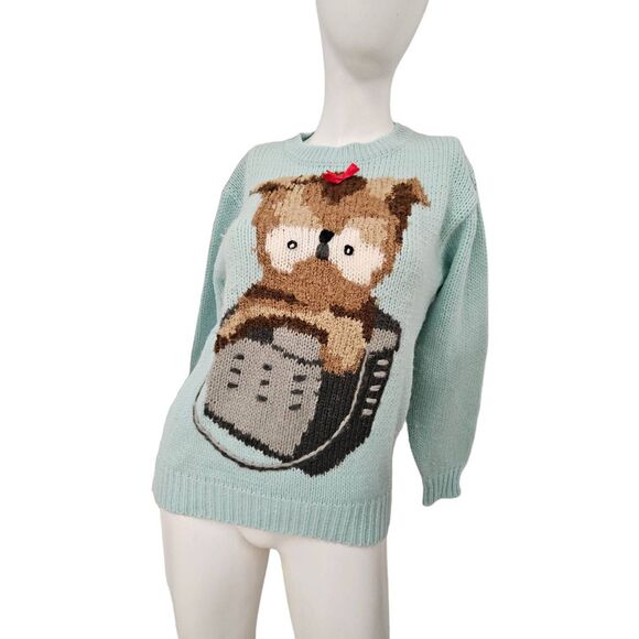 Majestic International Vintage 80's Wool Blend Blue Kitten Sweater Medium - Picture 3 of 9